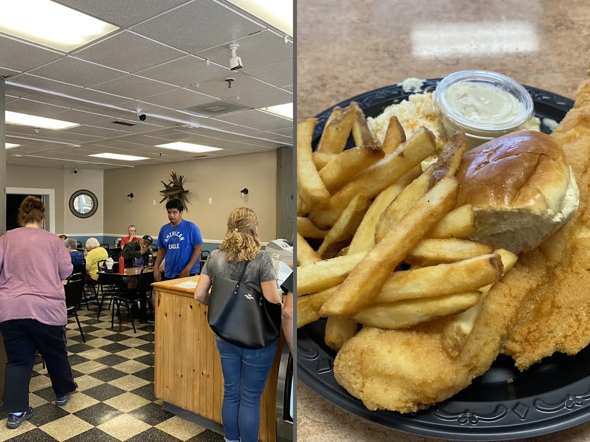 Counter service area in a casual seafood spot.